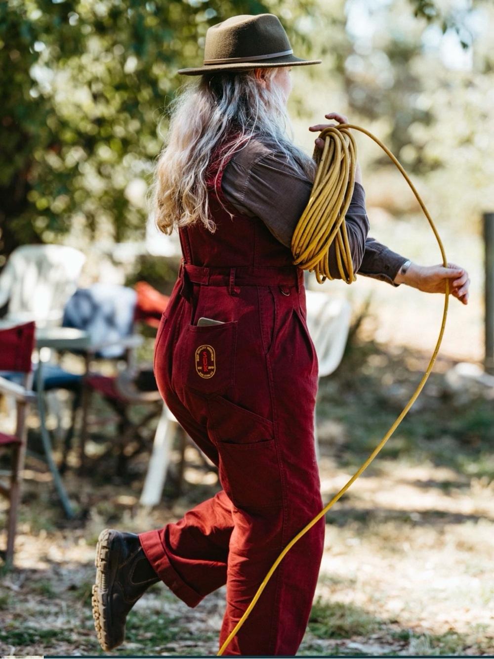SUK Workwear Yard Suit Women's Size 10 Burgundy Zip-Front 100% Cotton Overalls - Picture 3 of 16